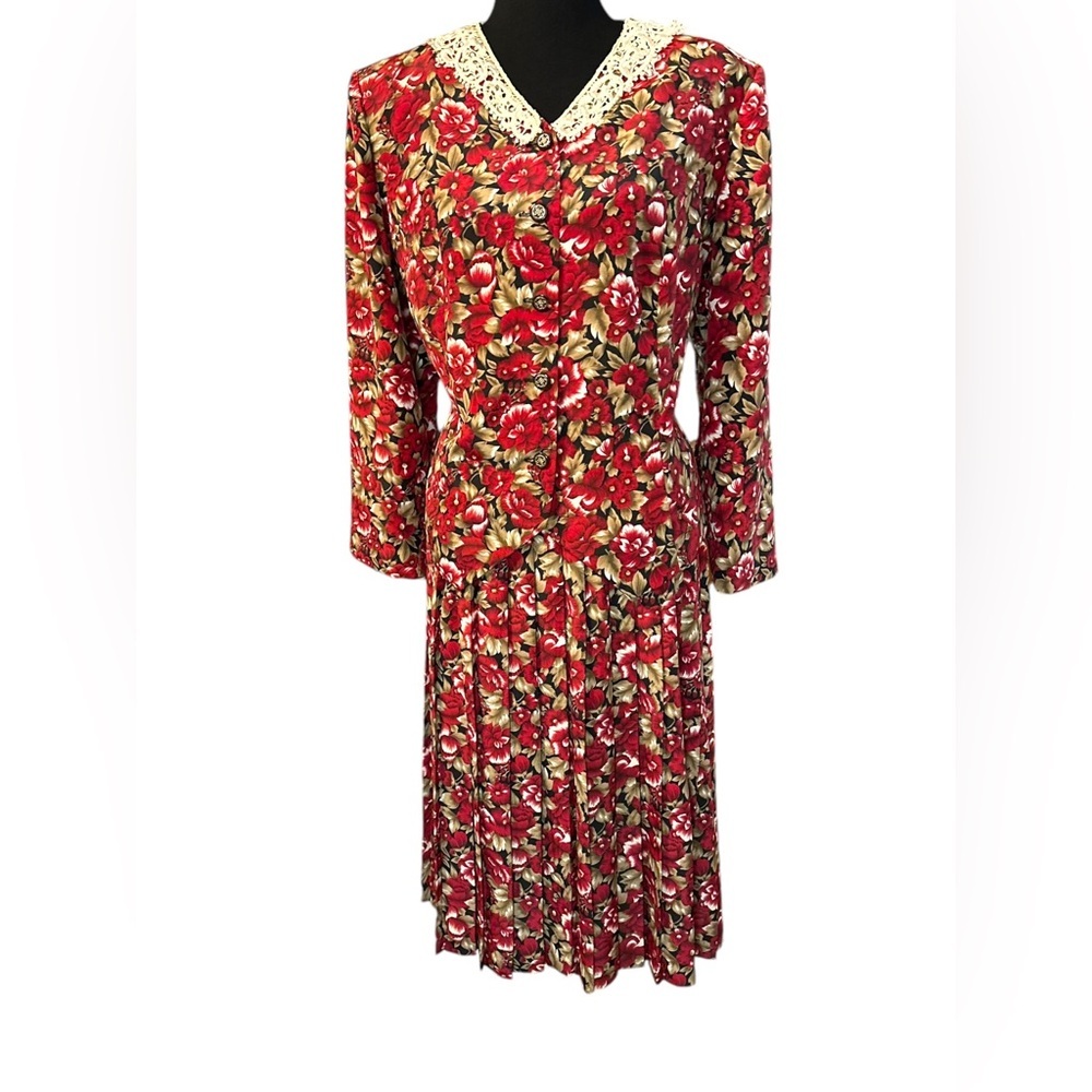 Vintage Volup Leslie Fay Women's Petite Floral Dress Size 16WP - Picture 1 of 15
